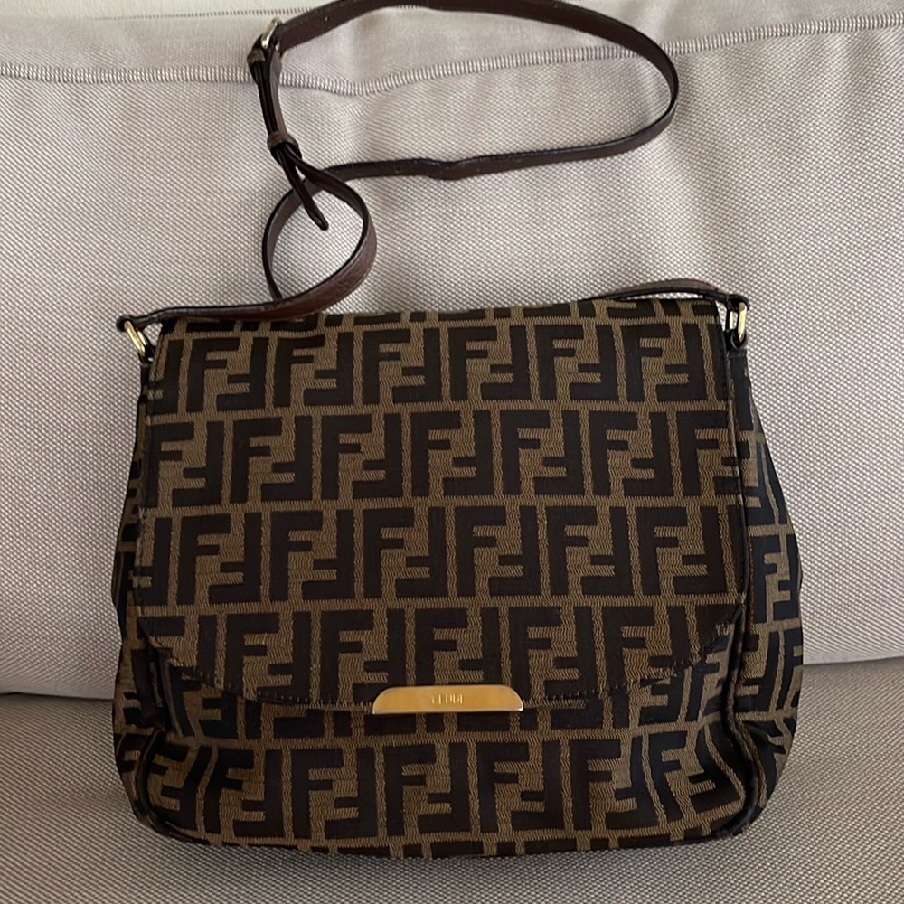 Fendi Zucca Canvas and Leather Flap crossbody bag